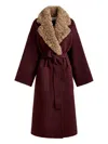 Essentiel Antwerp Irno Faux-fur Collar Belted Coat In Red