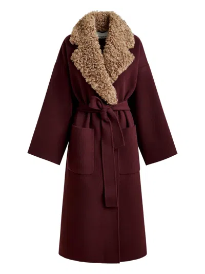 Essentiel Antwerp Irno Faux-fur Collar Belted Coat In Red