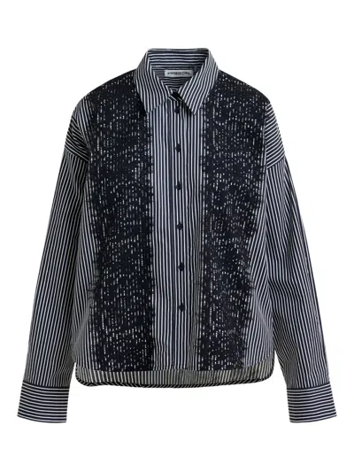 Essentiel Antwerp Isan Striped Lace-detail Shirt In Black