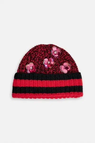 Essentiel Antwerp Ishadow Embroidered Knit Hat In Poppy Field In Multi