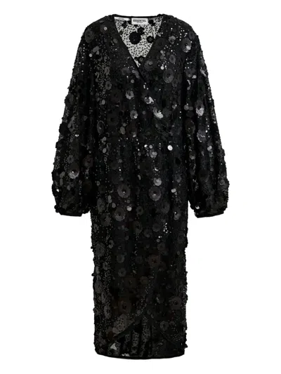 Essentiel Antwerp Ishine Sequin-embroidered Midi Dress In Black