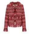 Essentiel Antwerp Iskra Fringed Tweed Jacket In Red