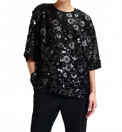 Essentiel Antwerp Isparkle Flower-sequin Blouse In Black