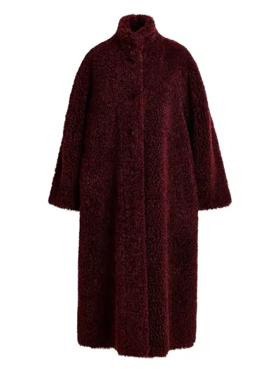 Essentiel Antwerp Ispot Stand-up Collar Faux-shearling Coat In Burgundy
