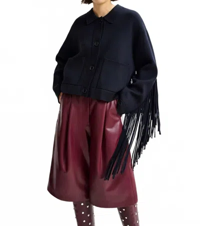 Essentiel Antwerp Istern Fringe Jacket In Navy In Blue