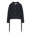 Essentiel Antwerp Navy Cropped Knitted Jacket With Fringe Details In Black