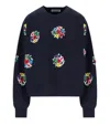Essentiel Antwerp Navy And Multicolor Cotton Sweatshirt With Floral Sequin And Bead-embellished Embroideries In Blue
