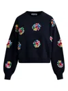 Essentiel Antwerp Navy And Multicolor Cotton Sweatshirt With Floral Sequin And Bead-embellished Embroideries In Black