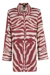 Essentiel Antwerp Ivory And Burgundy Zebra Jacquard Shirt Dress With Rhinestone Button In White