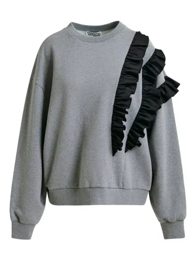 Essentiel Antwerp Iwave Ruffle-detail Sweatshirt In Gray