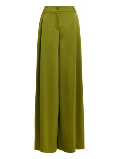 Essentiel Antwerp Ixie Pleated Satin-effect Palazzo Pants In Green