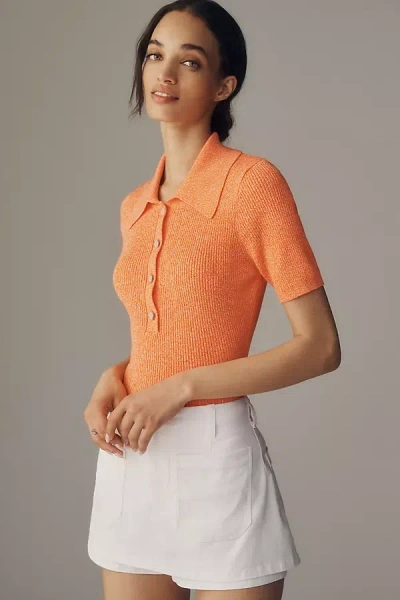 Essentiel Antwerp Jabric Collared Henley Sweater In Orange
