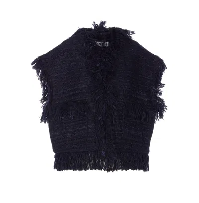 Essentiel Antwerp Fringed-trim Tweed Vest In Blue