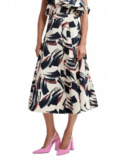 Essentiel Antwerp Jaelyn Deep Pleat Midi Skirt In Off White/navy/brown In Multi