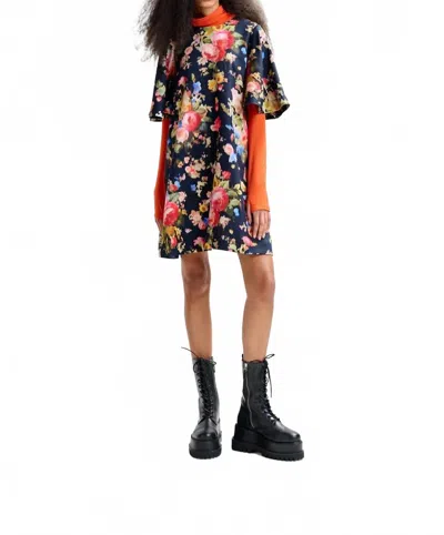 Essentiel Antwerp Jamie Wide A-line Mini Dress In Black Blue Red Floral In Multi