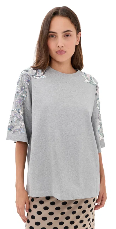 Essentiel Antwerp Jangoo Embroidered T-shirt Silver Lining In Gray