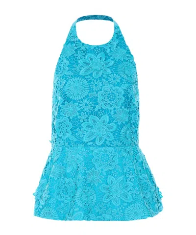 Essentiel Antwerp Jarot Embroidered Halter Top In Blue
