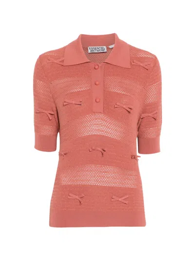 Essentiel Antwerp Jarts Bow-detail Polo Shirt In Pink