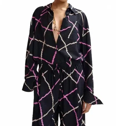 Essentiel Antwerp Jayleen Oversized Check Shirt In Black Pink And Beige