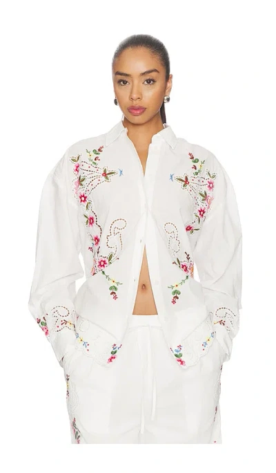Essentiel Antwerp Essential Antwerp Jayme Embroidered Eyelet Buttondown Shirt In White
