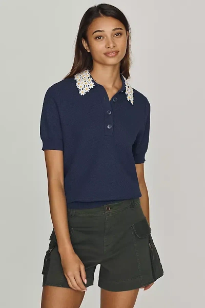 Essentiel Antwerp Jember Flower Collar Sweater In Blue