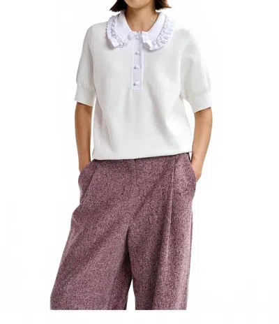 Essentiel Antwerp Jewelry Embroidered Knit Polo In White