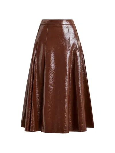 Essentiel Antwerp Jib Plated A-line Midi Skirt In Brown