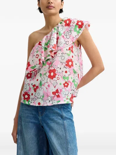Essentiel Antwerp Jiland Ruffle-detail One-shoulder Top In Multi