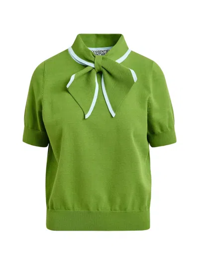 Essentiel Antwerp Jonda Fine Knit Polo With Scarf In Spirulina In Green