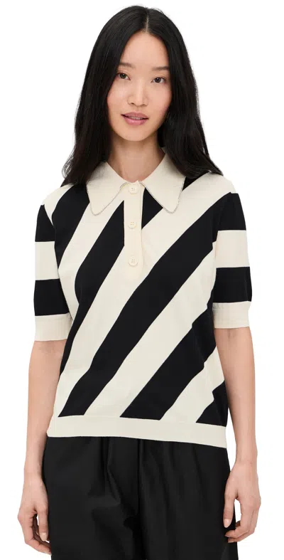 Essentiel Antwerp Joram Striped Knit Polo Top Combo1 Off White In Multi