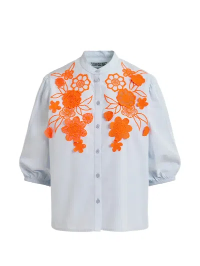 Essentiel Antwerp Jorja Floral-embroidered Shirt In Blue