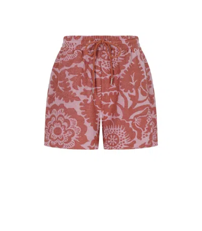 Essentiel Antwerp Jorton Brown And Pink Shorts In Red