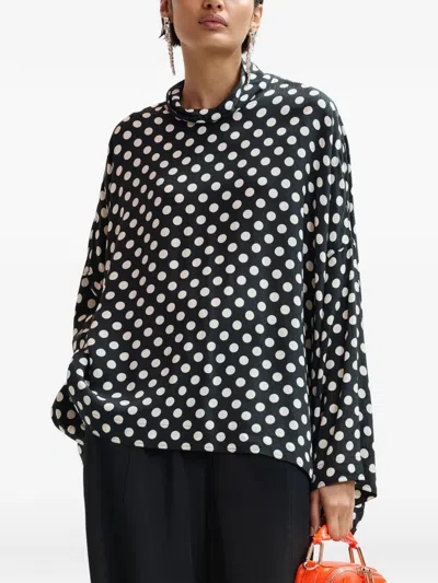 Essentiel Antwerp Joyetta Polka-dot Long-sleeve Blouse In Black