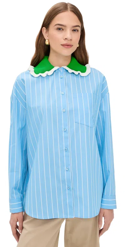 Essentiel Antwerp Joyful Crochet Collar Shirt Combo1 Bright Sky In Blue