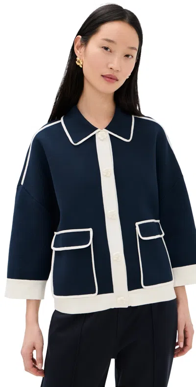 Essentiel Antwerp Jugly Knit Cardigan Classic Navy In Blue