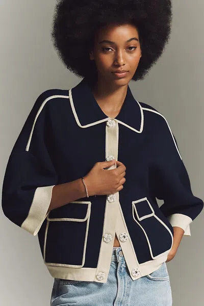 Essentiel Antwerp Jugly Knit Jacket In Blue