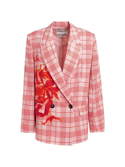 Essentiel Antwerp Juliana Checked-print Double-breasted Blazer In Pink