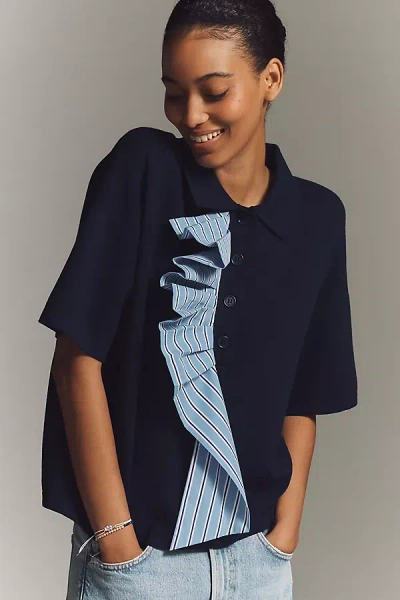Essentiel Antwerp Jumble Ruffle Knit Top In Blue
