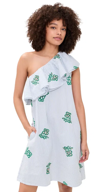 Essentiel Antwerp Jusjus Asymmetric Ruffle Dress Combo2 Off White In Blue