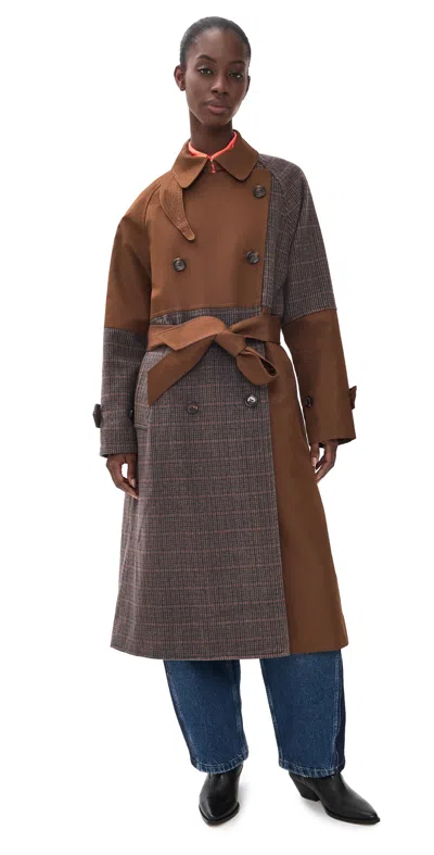 Essentiel Antwerp Kagu Patchwork Trench Coat Combo1 Bear Me In Brown