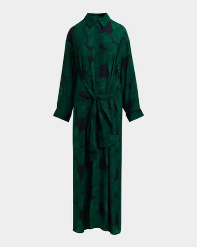 Essentiel Antwerp Kamila Tie-waist Maxi Shirtdress In Green