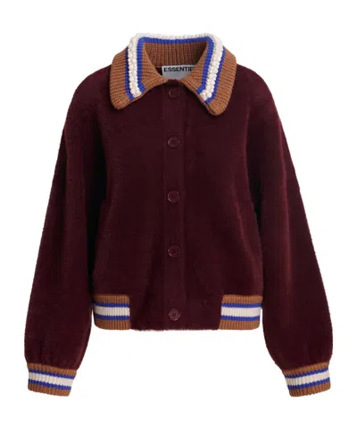 Essentiel Antwerp Kamore Knit Jacket With Collar Combo2 Wine Not In Burgundy