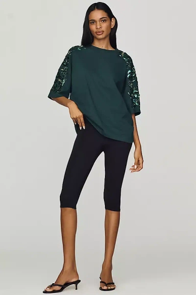 Essentiel Antwerp Kangoo Cotton Sequin-sleeve Tee In Blue