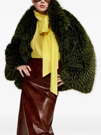 Essentiel Antwerp Kastanje Faux-fur Jacket In Green
