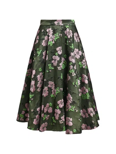 Essentiel Antwerp Kathyanne Floral-jacquard Midi Skirt In Green