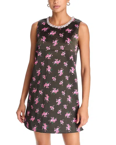 Essentiel Antwerp Katia Neckline-embellished Floral-print Mini Dress In Black