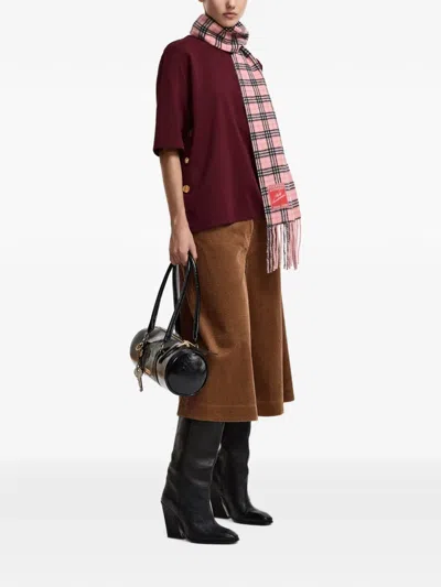 Essentiel Antwerp Kattern Check Fringed Scarf In Pink