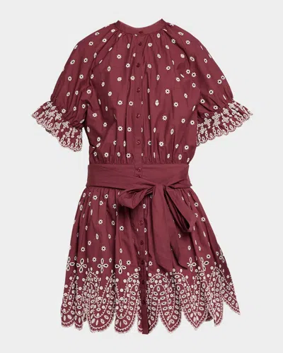 Essentiel Antwerp Kaylani Embroidered Mini Shirtdress In Burgundy