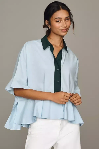 Essentiel Antwerp Kaylee Cotton Peplum Blouse In Blue