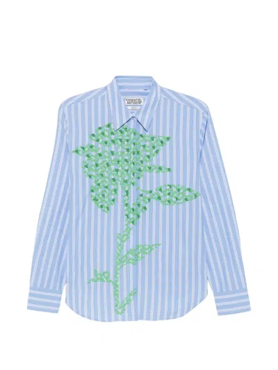 Essentiel Antwerp Kdot Embroidered Striped Shirt In Blue